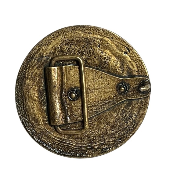 Vintage 70s Brass Round Stone Inlay Belt Buckle Unisex Western Boho Tigers Eye main image 4